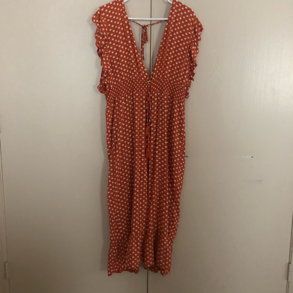 Orange with white polka dots jumpsuit